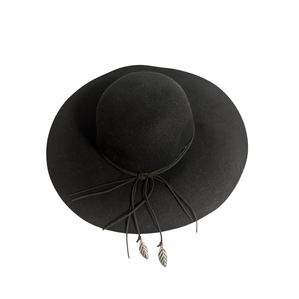 BCBGeneration Women Wool Wide Brim Leaf Charm Fedora Hat Size O/S Southwestern
